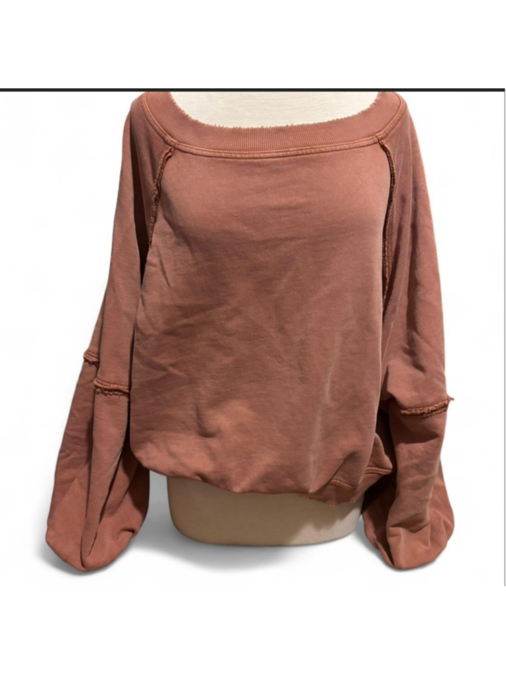 Free People Oversized Balloon Sleeve Sweatshirt Dusty Rose Raw Seam C010